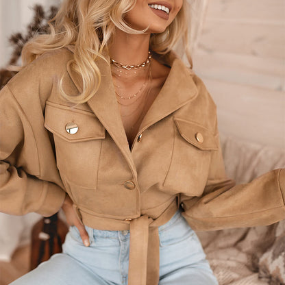 Pile Collar Single-breasted Elastic Waist Outerwear
