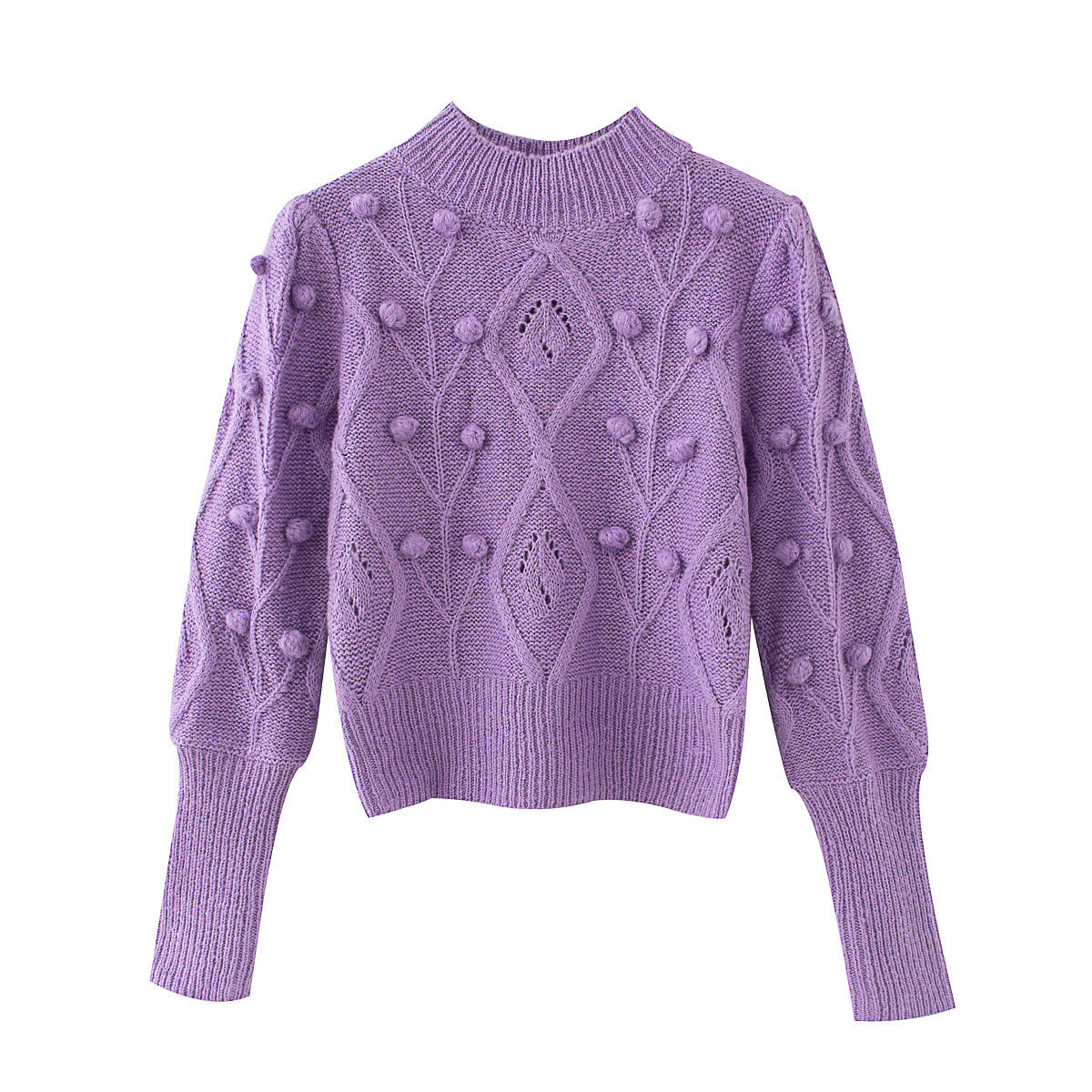Lantern Sleeve Splicing Lingge Stand-up Collar Sweater