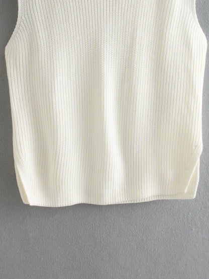 Knitted Sleeveless V-neck Long Vest Pullover Sweaters