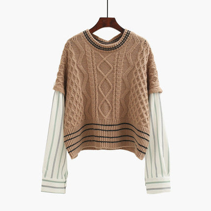 Argyle Pattern Knit Pit Striped Vintage Splicing Sweaters