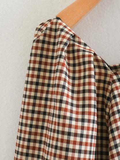 Square Collar Lattice Plaid Mini Dress