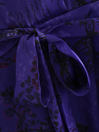 High-collared Lace-up Floral Mini Dresses
