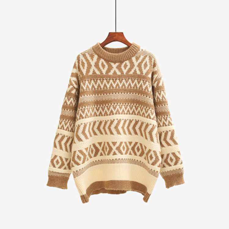 Knit Contrast Argyle Pattern Sweaters