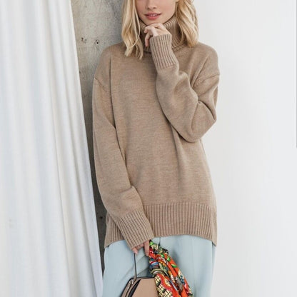 Splicing High Pile Collar Knit Sweater