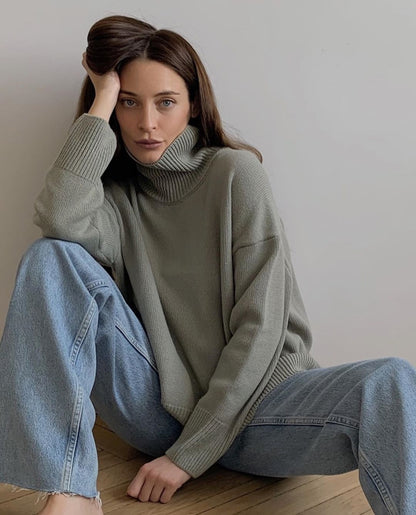 Splicing High Pile Collar Knit Sweater