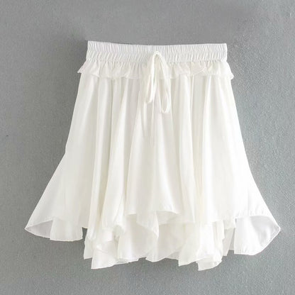 Lace-up Elastic Waist Pleated Skirts Mini Dresses