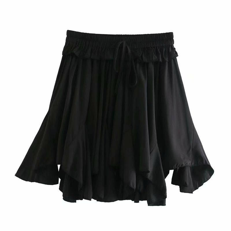 Lace-up Elastic Waist Pleated Skirts Mini Dresses