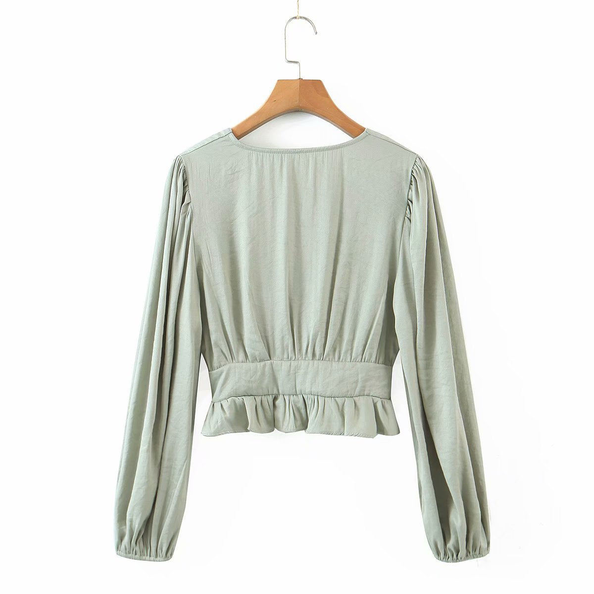 Lantern Sleeve V-neck Ruffled Shirts Blouses