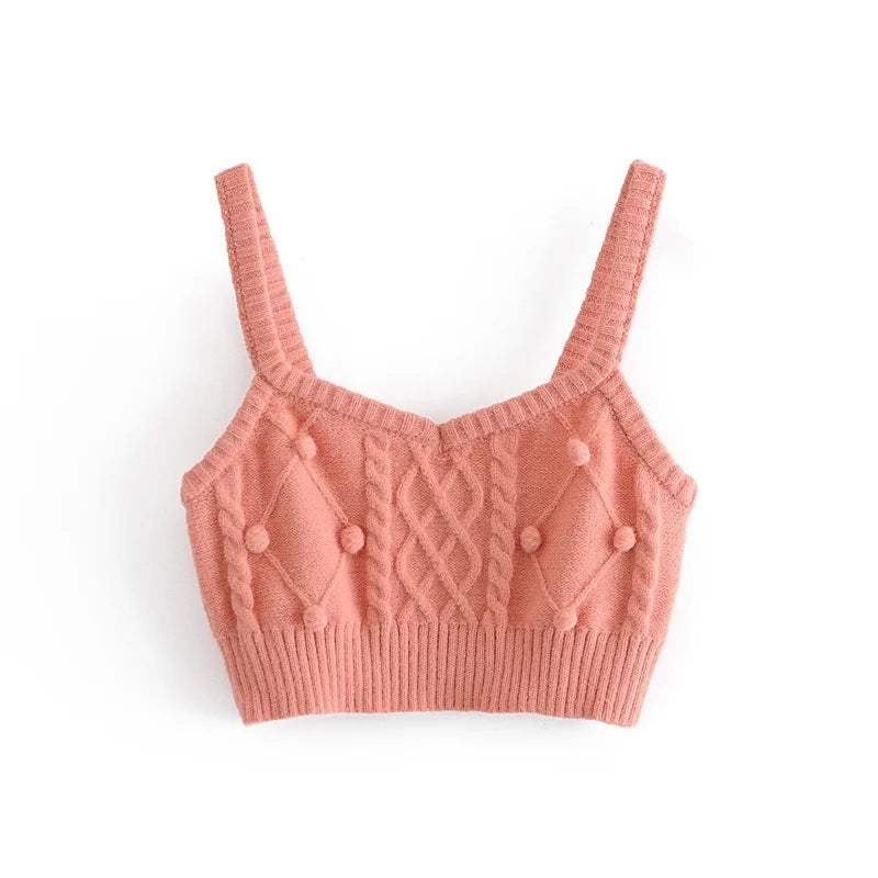 Knit Single-breasted Cardigans Cami Tops Two-piece