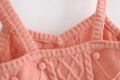 Knit Single-breasted Cardigans Cami Tops Two-piece