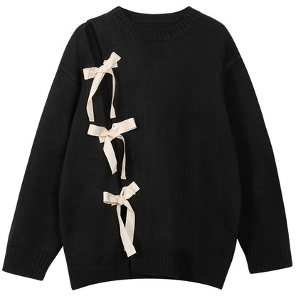 Split Bow-knot Lace-up Knit Sweater