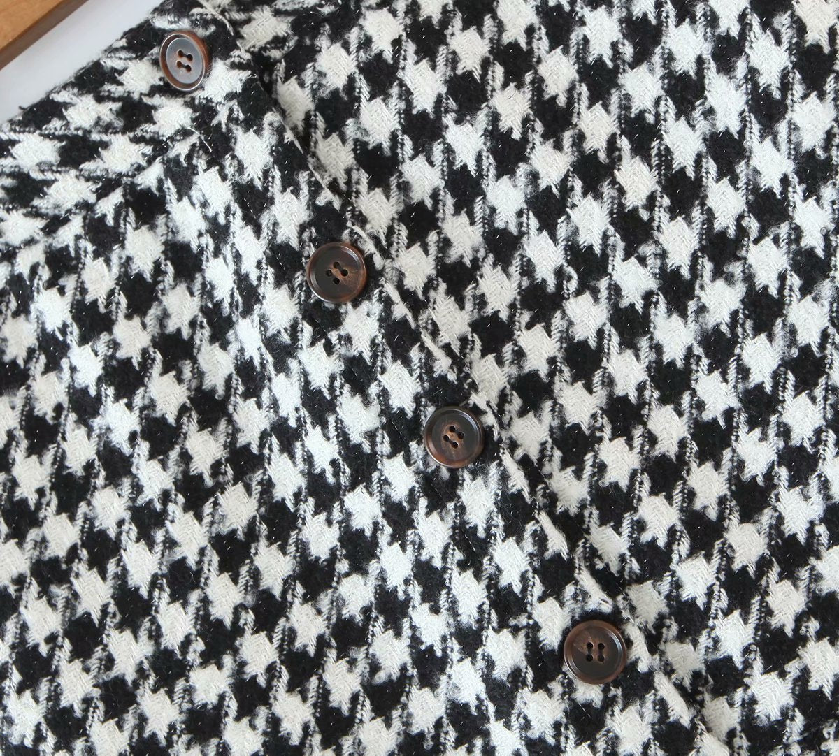 Ruffled Breasted Woolen Vintage Houndstooth Skirt Mini Dresses