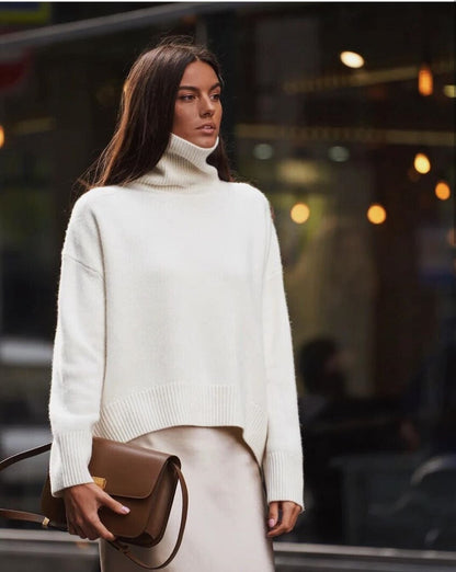 Splicing High Pile Collar Knit Sweater