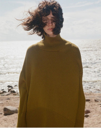 Splicing High Pile Collar Knit Sweater