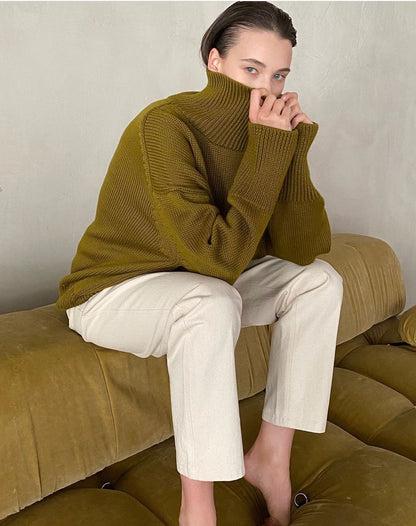 Splicing High Pile Collar Knit Sweater