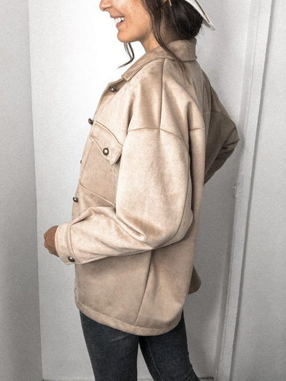 Splicing Single-breasted Button Suede Lapel Outerwear Coat