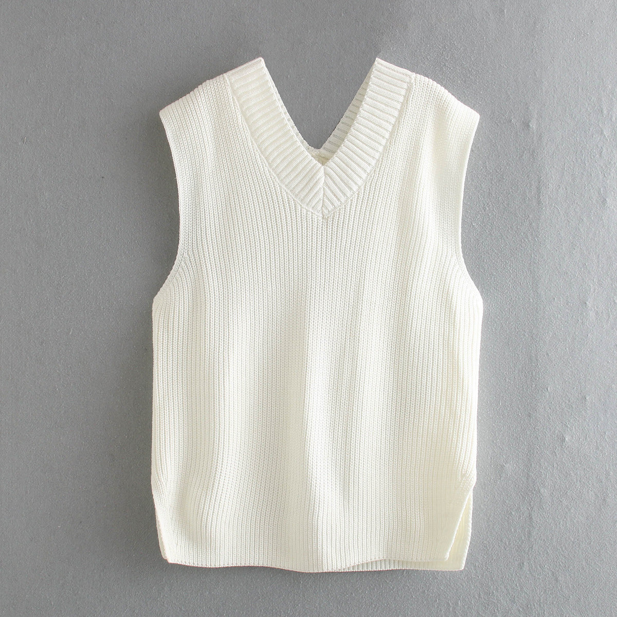 Knitted Sleeveless V-neck Long Vest Pullover Sweaters