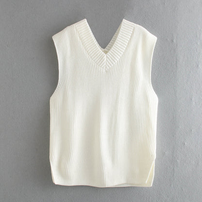 Knitted Sleeveless V-neck Long Vest Pullover Sweaters