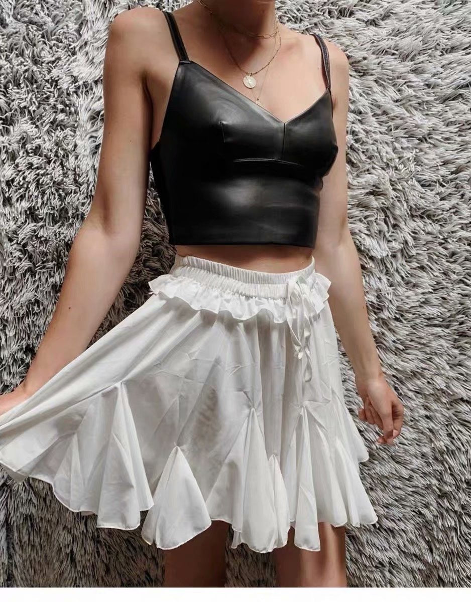 Lace-up Elastic Waist Pleated Skirts Mini Dresses