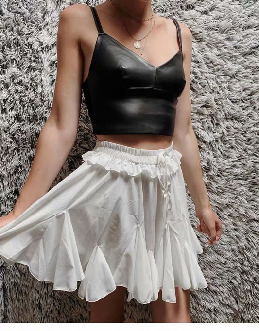 Lace-up Elastic Waist Pleated Skirts Mini Dresses