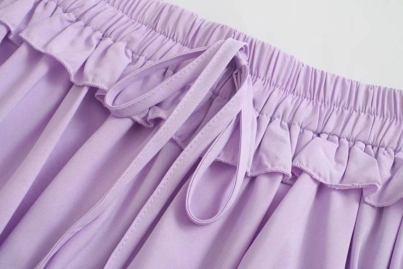 Lace-up Elastic Waist Pleated Skirts Mini Dresses