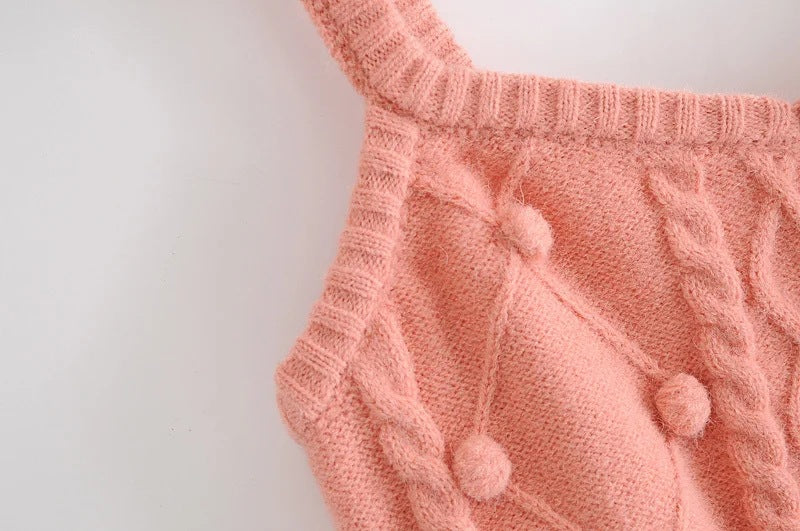 Knit Single-breasted Cardigans Cami Tops Two-piece
