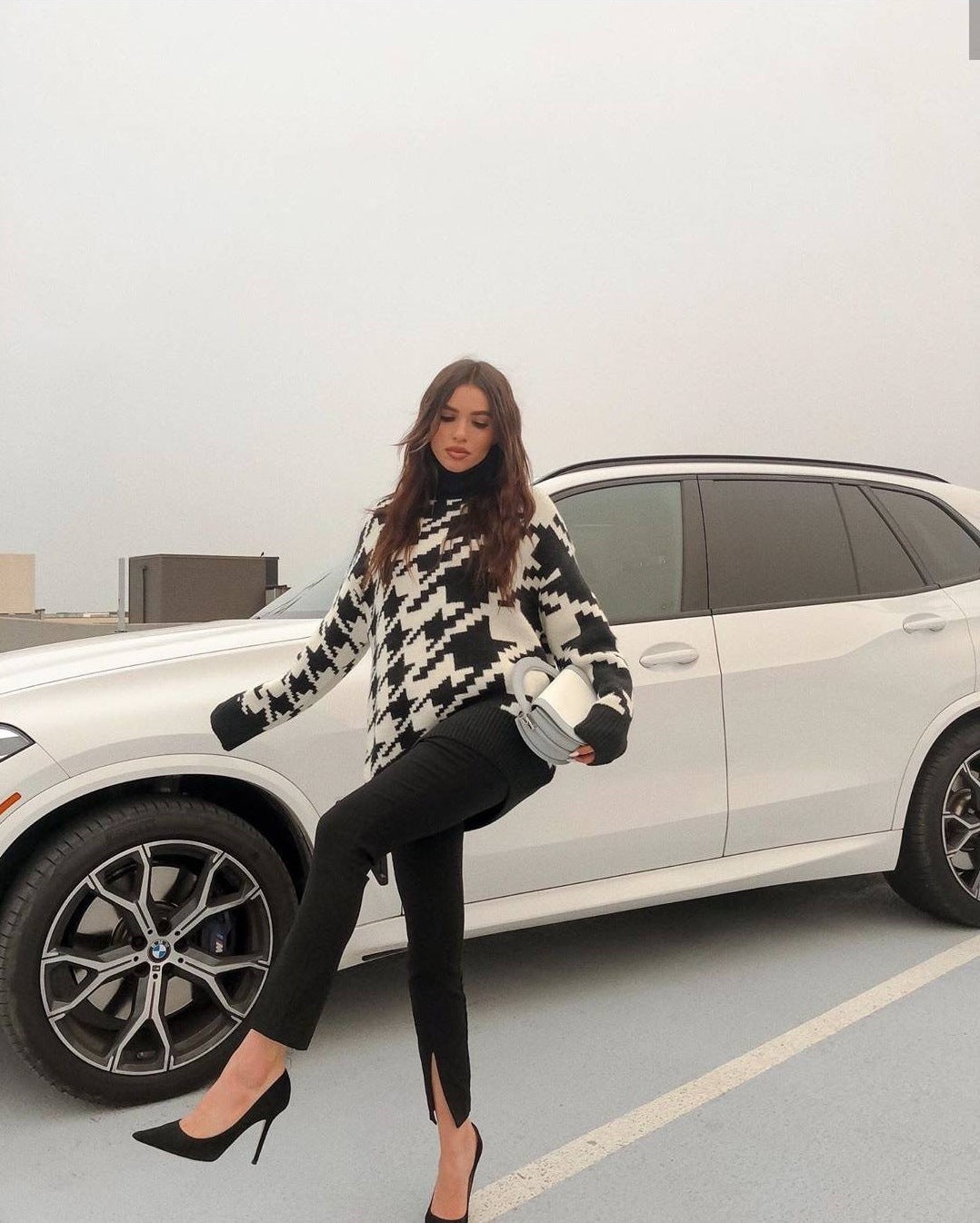 Geometric Shape Houndstooth Knit Vintage Sweater