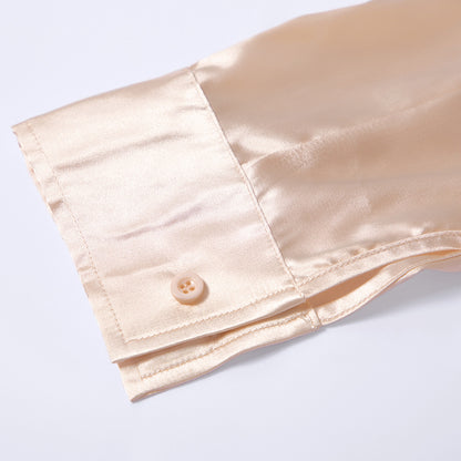 Vintage Pile Collar Single-breasted Silk Shirts Blouses