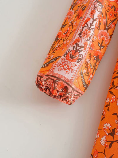 Tassel Lacing Elastic Waist Floral Maxi Dresses