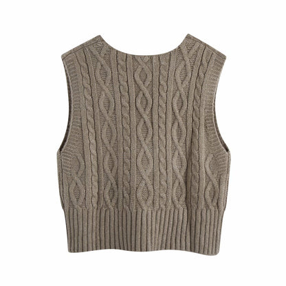 Knit V-neck Argyle Pattern Tank Tops Sweaters