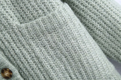 V-neck Single-breasted Knit Oversize Cardigans