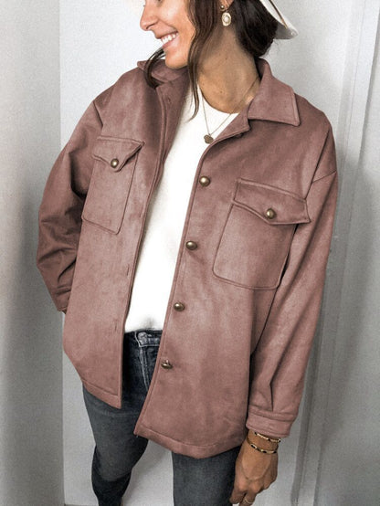 Splicing Single-breasted Button Suede Lapel Outerwear Coat