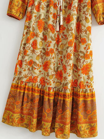 Vacation Drawstring Elastic Waist Floral Maxi Dresses