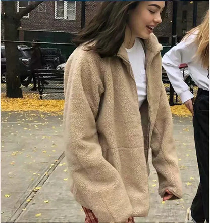 Half High Collar Zipper Lamb Wool Outerwear