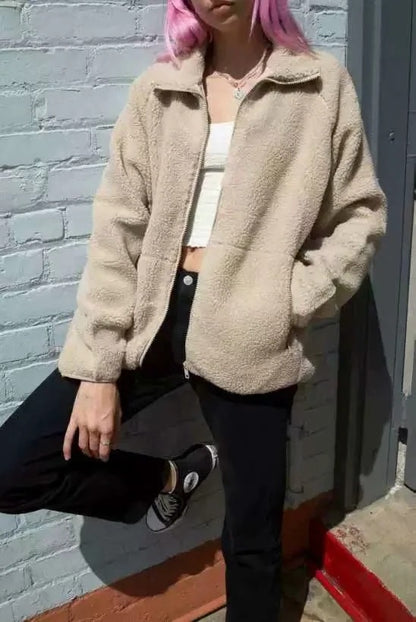 Half High Collar Zipper Lamb Wool Outerwear