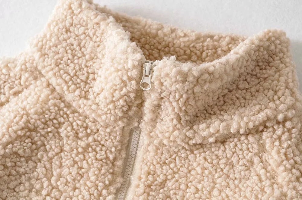 Half High Collar Zipper Lamb Wool Outerwear