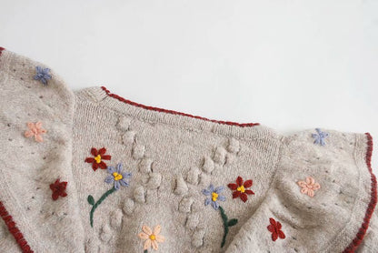 Ruffled Floral Knit V-neck Single-breasted Sweaters Cardigans
