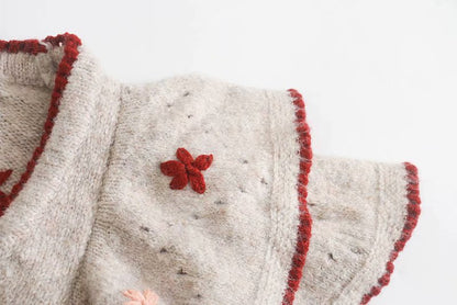 Ruffled Floral Knit V-neck Single-breasted Sweaters Cardigans