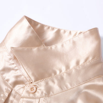 Vintage Pile Collar Single-breasted Silk Shirts Blouses