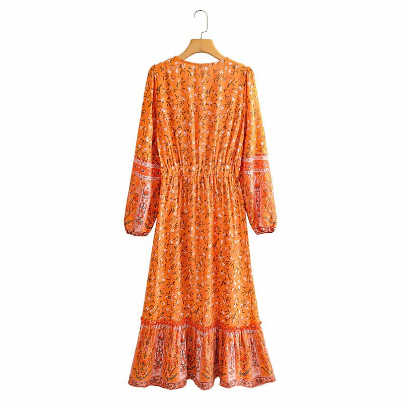 Tassel Lacing Elastic Waist Floral Maxi Dresses