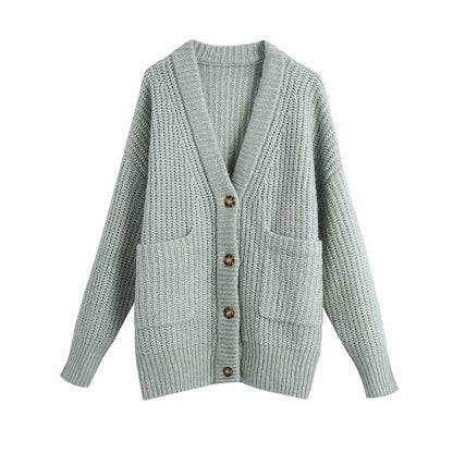 V-neck Single-breasted Knit Oversize Cardigans