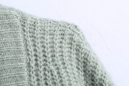 V-neck Single-breasted Knit Oversize Cardigans