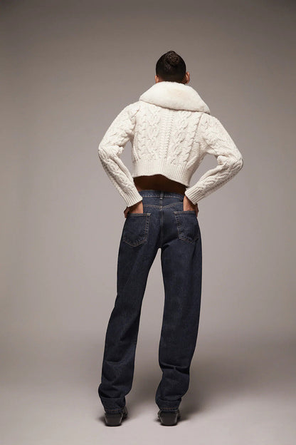Thick Fur Pile Fleece Collar Knit Splicing Single-breasted Outerwear