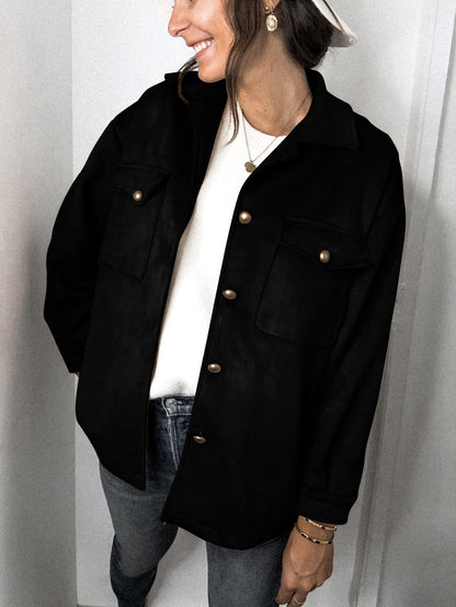 Splicing Single-breasted Button Suede Lapel Outerwear Coat