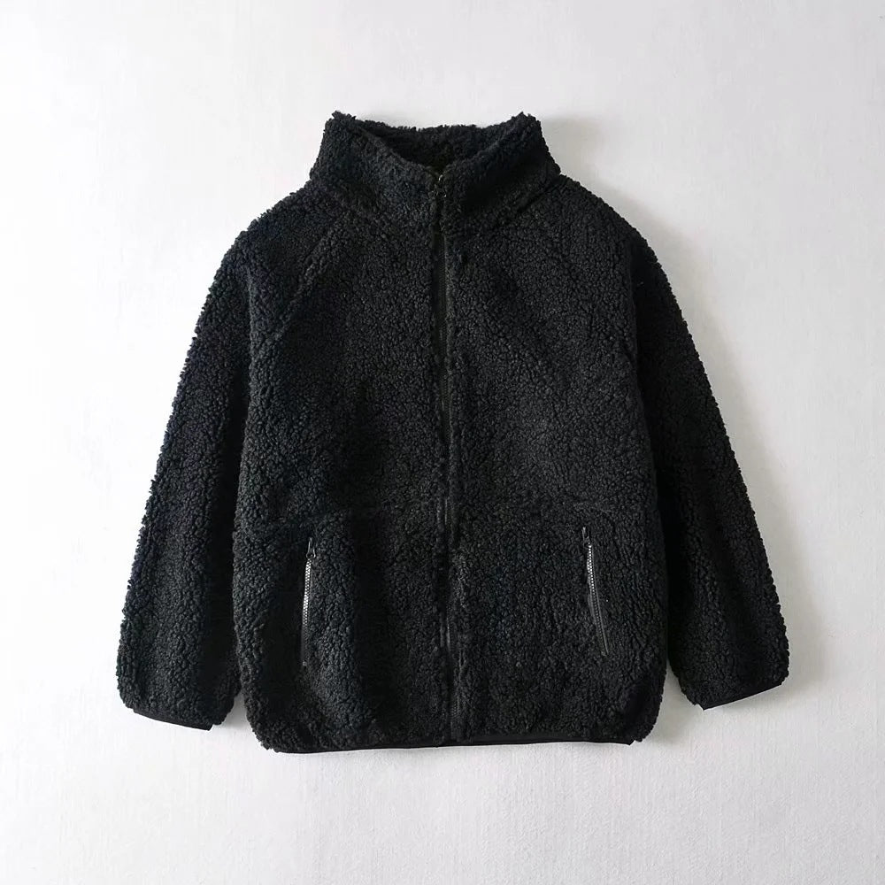 Half High Collar Zipper Lamb Wool Outerwear