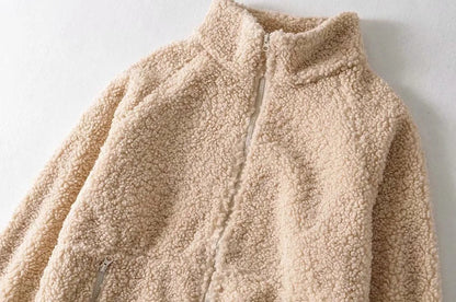Half High Collar Zipper Lamb Wool Outerwear