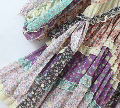 Floral Printed Splicing Ruffled Flounces Mini Dress
