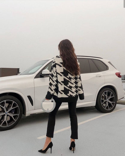 Geometric Shape Houndstooth Knit Vintage Sweater