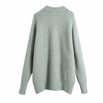 V-neck Single-breasted Knit Oversize Cardigans