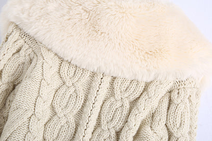 Thick Fur Pile Fleece Collar Knit Splicing Single-breasted Outerwear